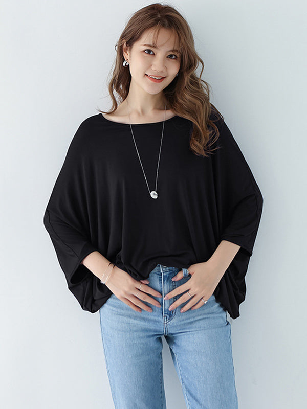 Vintage Loose Round-Neck Batwing Sleeves Shirts by migunica