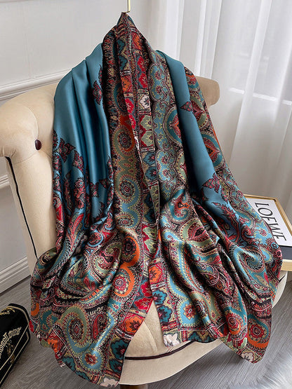 Vintage Printed Silk Imitation Shawl&Scarf by migunica