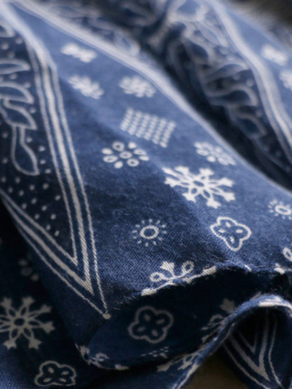 Printed Blue-And-White Sun-Protection Tasseled Shawl&Scarf by migunica