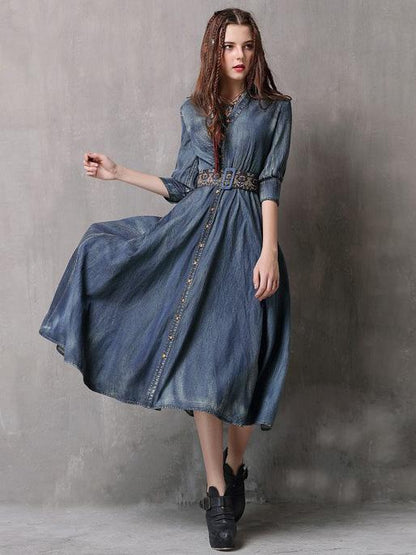 Vintage Embroidered Cropped Denim Dress by migunica