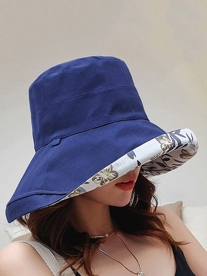 Original Solid&Printing Reversible Foldable Sun-Protection Bucket Hat by migunica