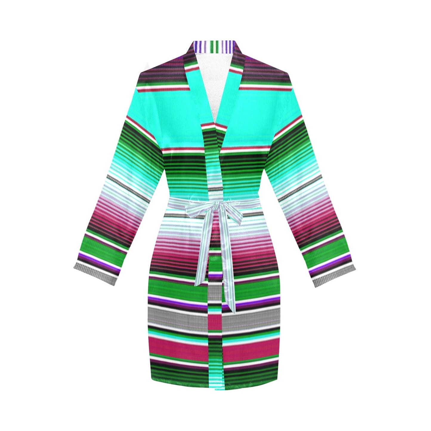 Turquoise Serape Women's Belted Satin Feel Dressing Lounge Robe by Baha Ranch Western Wear