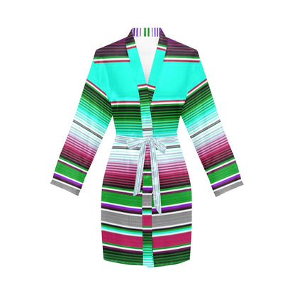 Turquoise Serape Women's Belted Satin Feel Dressing Lounge Robe by Baha Ranch Western Wear