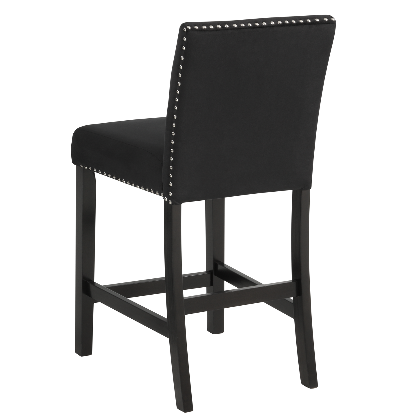 2pc Contemporary Modern Transitional Counter Height Side Chair with Nailhead Trim Black Upholstery Fabric Black Base Wooden Furniture