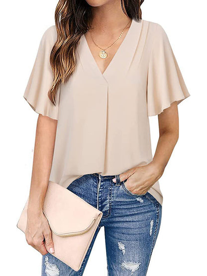 Urban Loose Falbala Solid Color Chiffon T-Shirt by migunica