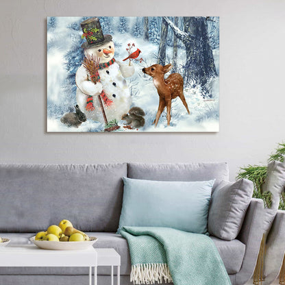 Framed Canvas Wall Art Decor Painting For Chrismas, Cute Snowman with Deer Chrismas Gift Painting For Chrismas Gift, Decoration For Chrismas Eve Office Living Room, Bedroom Decor-Ready To Hang