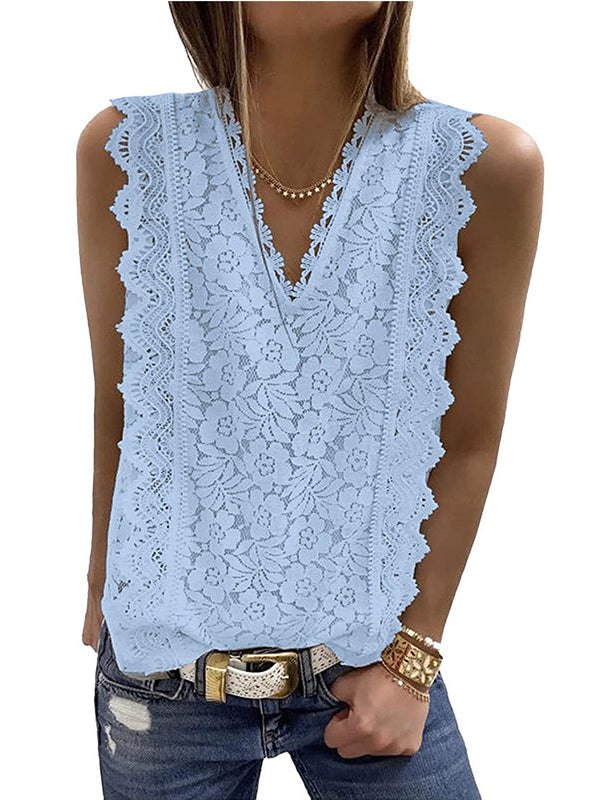 Original Lace Solid Color Loose Vest Top by migunica