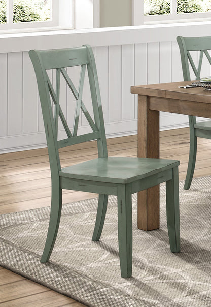 Casual Teal Finish Side Chairs Set of 2 Pine Veneer Transitional Double-X Back Design Dining Room Furniture