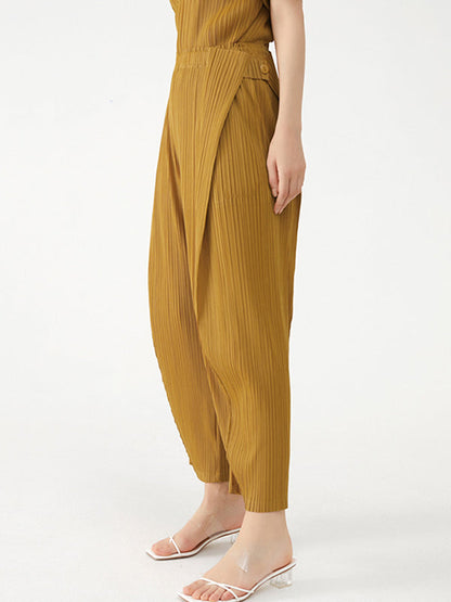 Urban Loose Pleated Wide Leg Elasticity Harem Pants by migunica