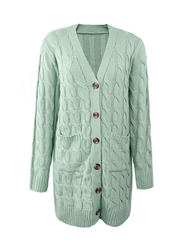 Urban Simple Loose Buttoned Solid Color Jacquard Cardigan Coat by migunica