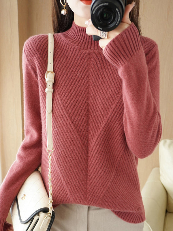 Urban Long Sleeves Solid Color Half Turtleneck Sweater Tops by migunica