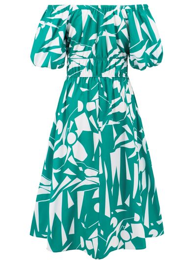 Printed Off-Shoulder Balloon Sleeve Dress by BlakWardrob