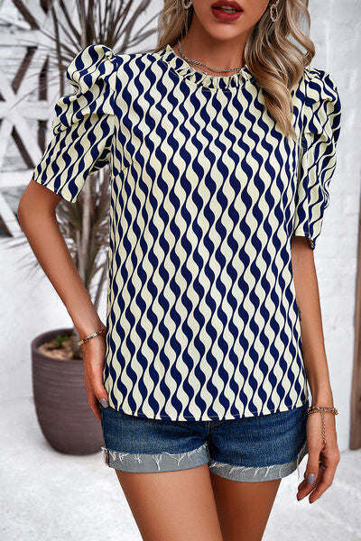 Tied Printed Puff Sleeve Blouse by migunica