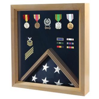 Flag and Medal Display Case - Military Shadow Box - Oak, wood case by The Military Gift Store