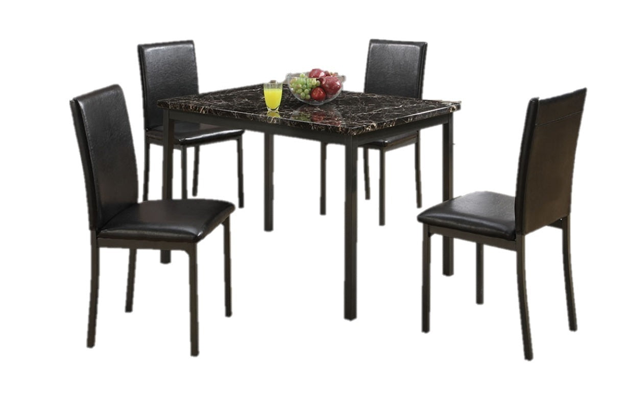 Dining Room Furniture 5pc Dining Set Table And 4x Chairs Faux Marble Top table Black Faux Leather Chairs