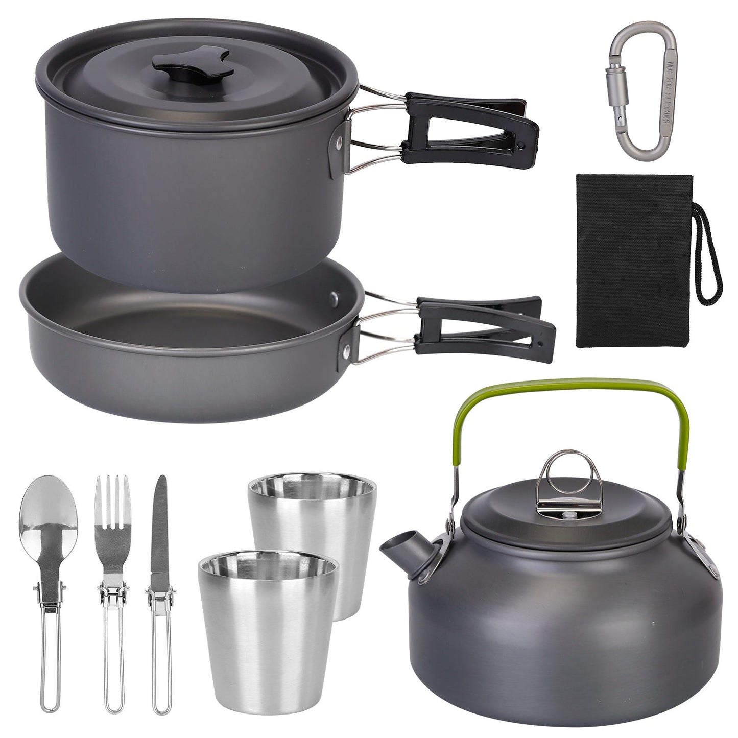 12Pcs Camping Cookware Set Camping Stove Aluminum Pot Pans Kit for Hiking Picnic Outdoor with Cup Fork Spoon Knife - Black by VYSN