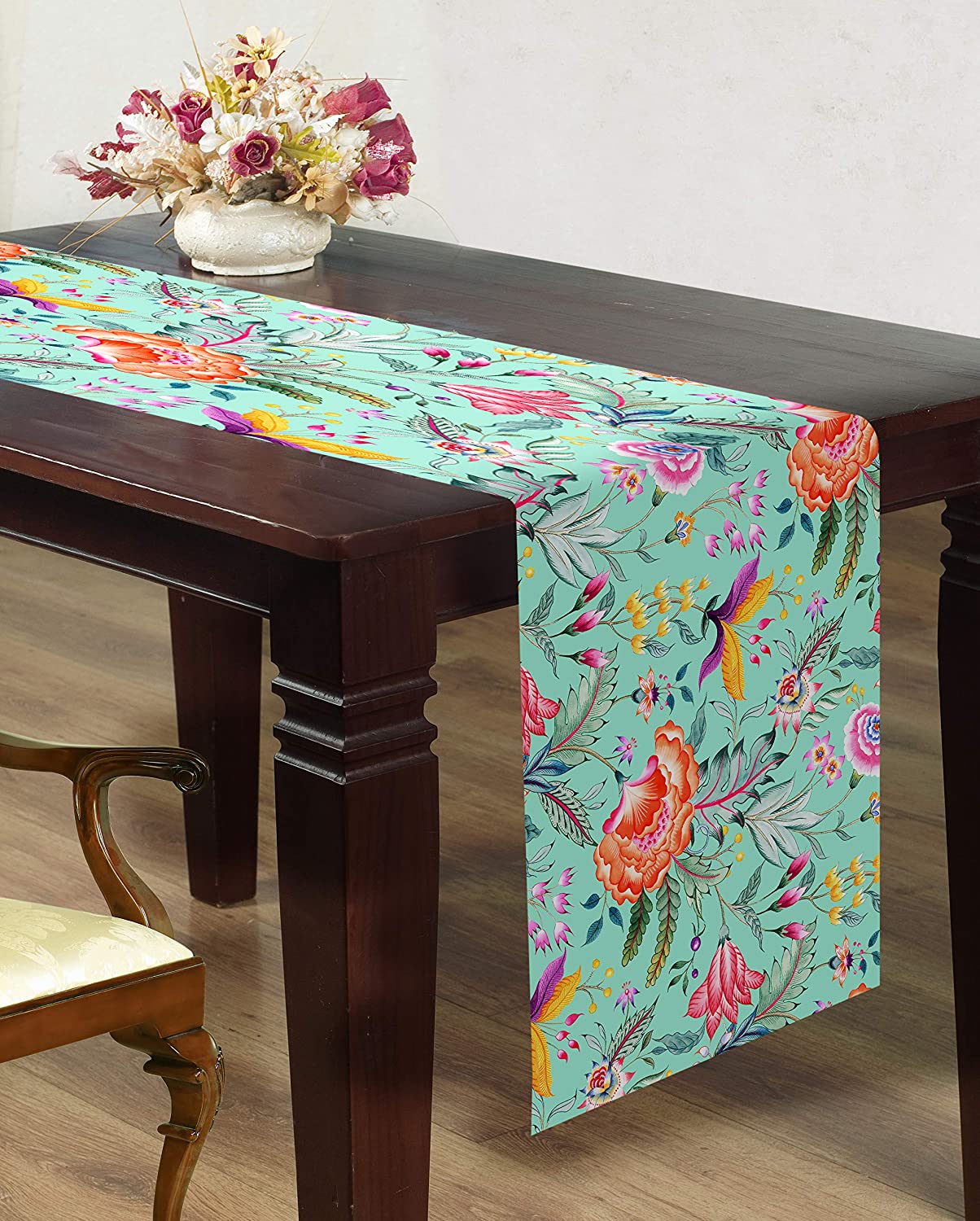 Printed Table Runner - Chintz Green and Pink by Decozen