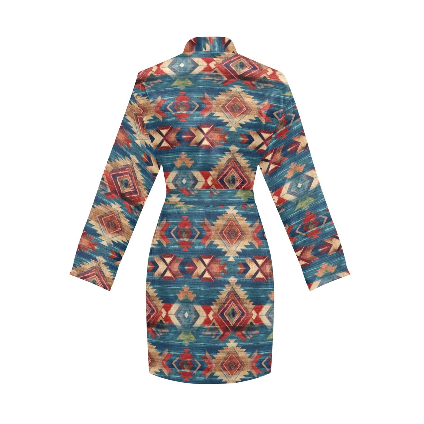 Blue Aztec Women's Long Sleeve Belted Satin Feel Dressing Lounge Robe by Baha Ranch Western Wear