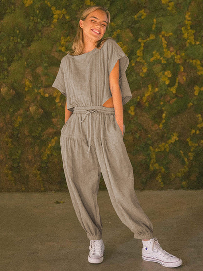 Original Solid Color Loose Pleated Jumpsuits by migunica