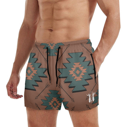 Mullet Cowboy Teal Aztec Beach Shorts by Baha Ranch Western Wear