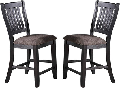 Dark Coffee Classic Wood Kitchen Dining Room Set of 2 High Chairs Fabric upholstered Seat Unique Design Back Counter Height Chairs