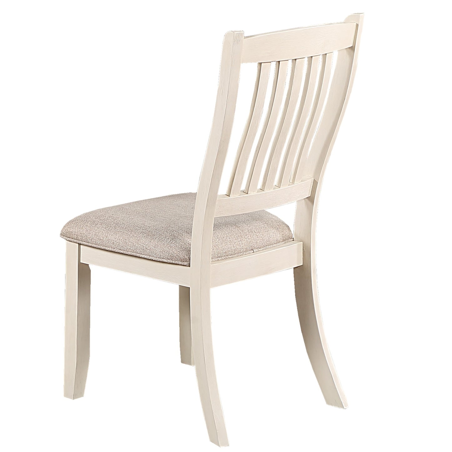 White Classic 2pcs Dining Chairs Set Rubberwood Beige Fabric Cushion Seats Slats Backs Dining Room Furniture Side Chair