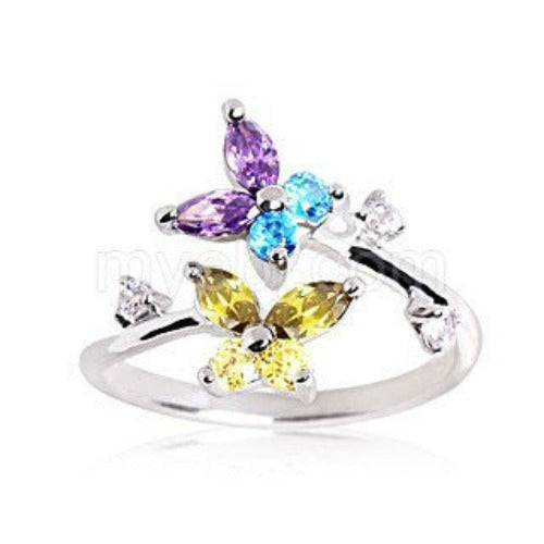 .925 Sterling Silver Multi Color CZ Butterflies Toe Ring by Fashion Hut Jewelry THEGSND LLC