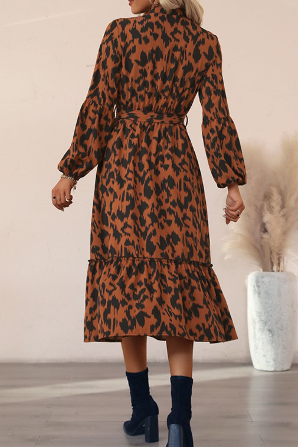 Printed Bubble Sleeve Buttoned Shirt Dress by BlakWardrob