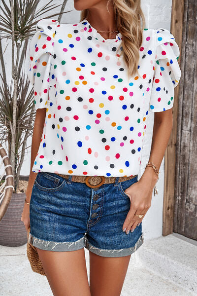 Tied Printed Puff Sleeve Blouse by migunica