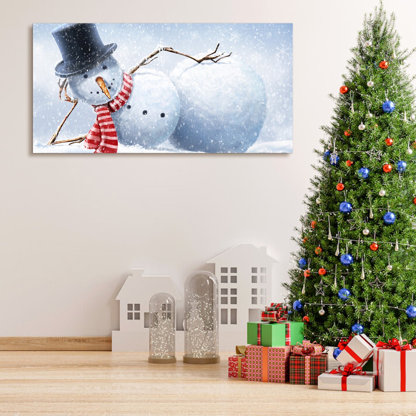 Framed Canvas Wall Art Decor Painting For Chrismas, Cute Lying Snowman Painting For Chrismas Gift, Decoration For Chrismas Eve Office Living Room, Bedroom Decor-Ready To Hang