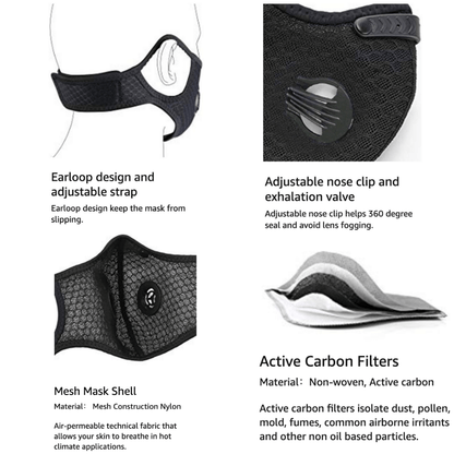 Performance Sports Face Mask with Activated Carbon Filter and Breathing Valves by Jupiter Gear