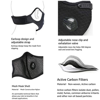 Performance Sports Face Mask with Activated Carbon Filter and Breathing Valves by Jupiter Gear Home