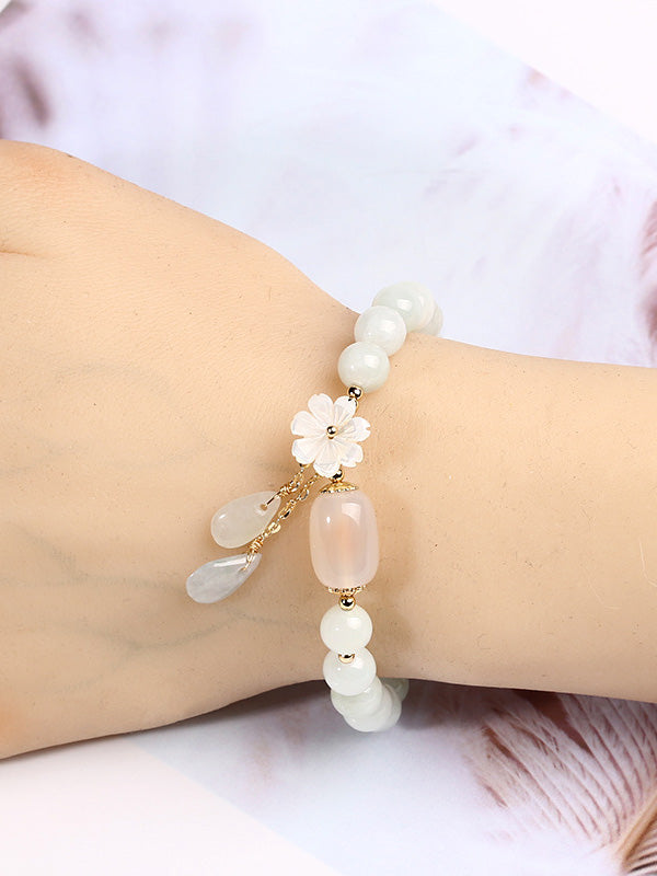 National Jade Beads&Flower Handmade Bracelet by migunica