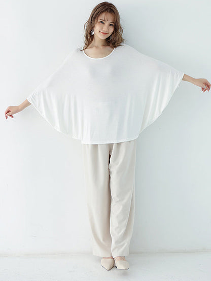 Vintage Loose Round-Neck Batwing Sleeves Shirts by migunica