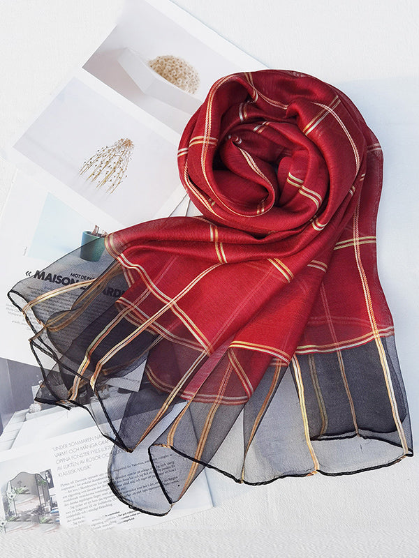 Mulberry Silk & Wool Blend Sun-Protection Plaid Shawl&Scarf by migunica