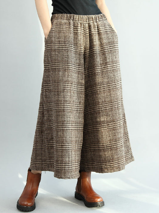 Vintage Loose Wide Leg Checkered Elastic Waist Pants by migunica