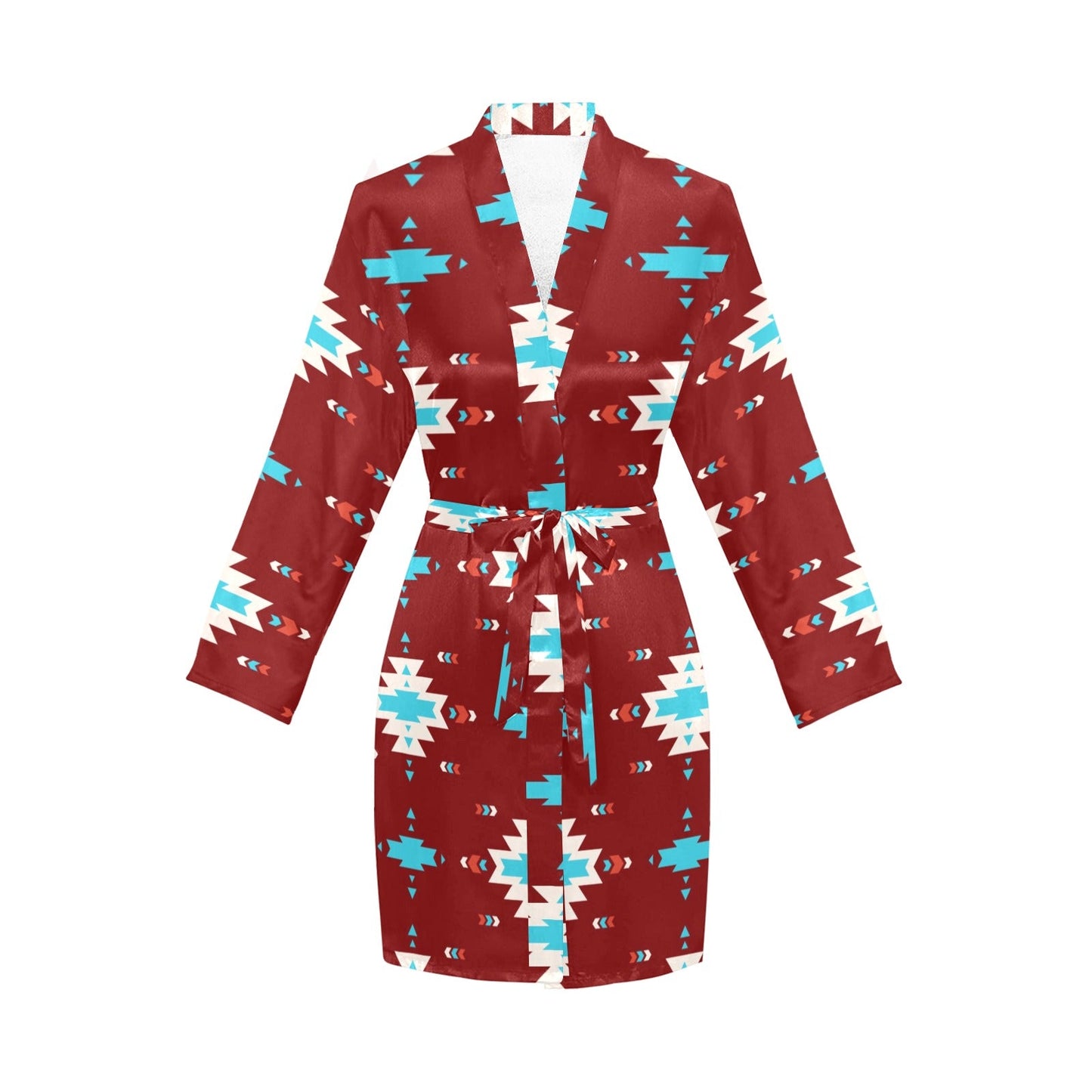 Burgandy Aztec Women's Belted Satin Feel Dressing Lounge Robe by Baha Ranch Western Wear