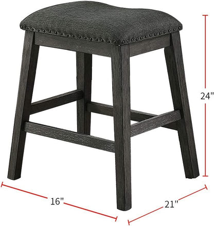 Modern Contemporary Dining Room Furniture Chairs Set of 2 Counter Height High Stools Grey Finish Wooden Foam Cushion Seat