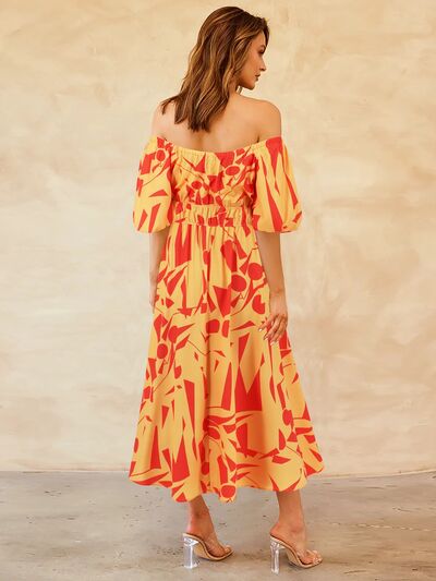 Printed Off-Shoulder Balloon Sleeve Dress by BlakWardrob