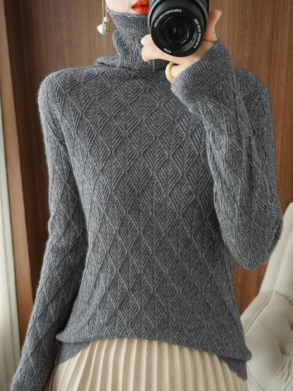 Solid Color Long Sleeves High-Neck Sweater Tops by migunica