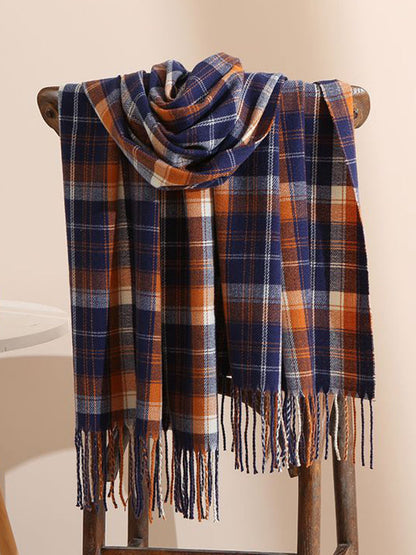 Original Creation Contrast Color Plaid Tasseled Shawl&Scarf by migunica