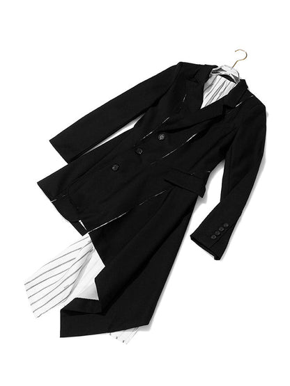 Casual Skinny Long Sleeves Striped Split-Joint Lapel Collar Blazer Mini Dresses by migunica