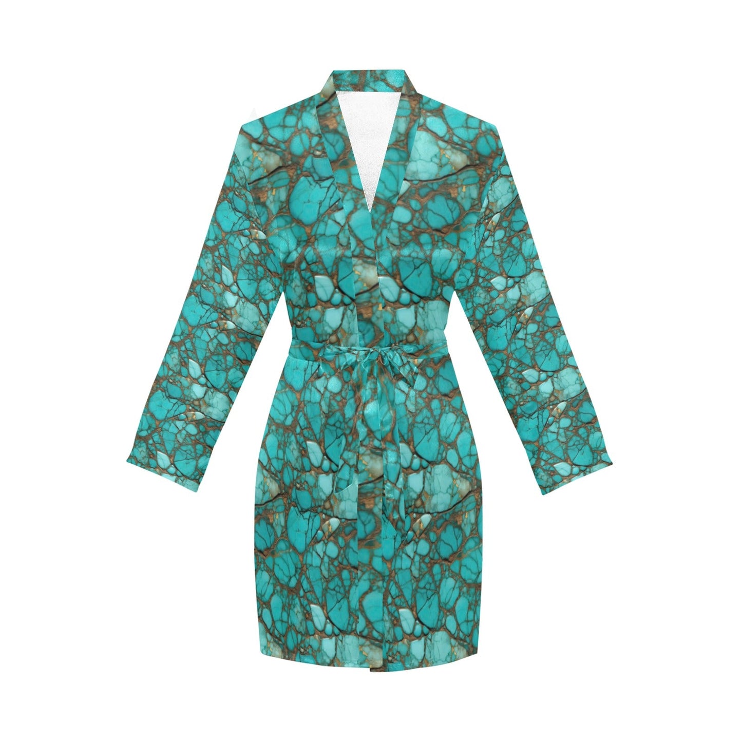 All Turquoise Women's Long Sleeve Belted Satin Feel Dressing Lounge Robe by Baha Ranch Western Wear