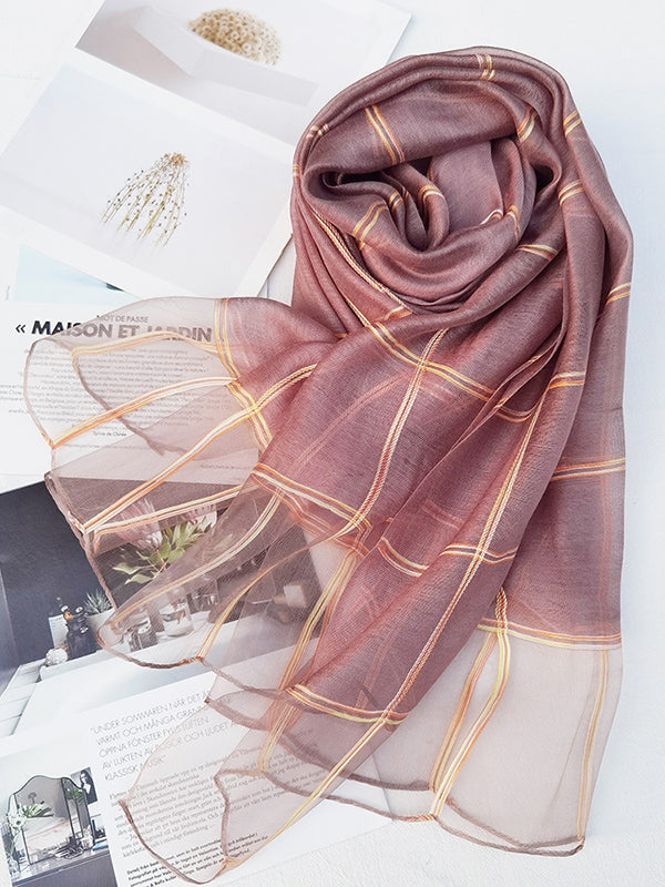 Mulberry Silk & Wool Blend Sun-Protection Plaid Shawl&Scarf by migunica