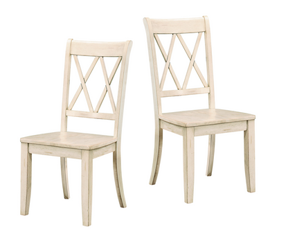 Casual White Finish Side Chairs Set of 2 Pine Veneer Transitional Double-X Back Design Dining Room Furniture