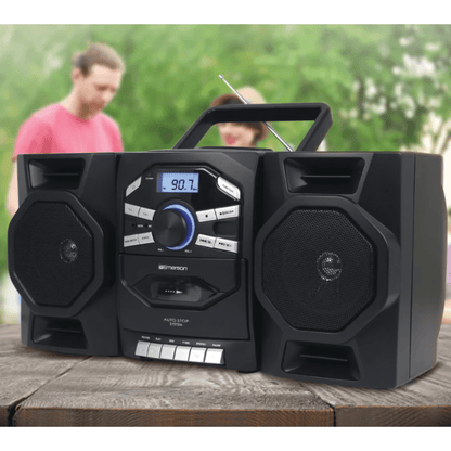 Emerson Portable CD & Cassette Stereo Boombox w AMFM Radio and Mic Audio Control by Jupiter Gear Home