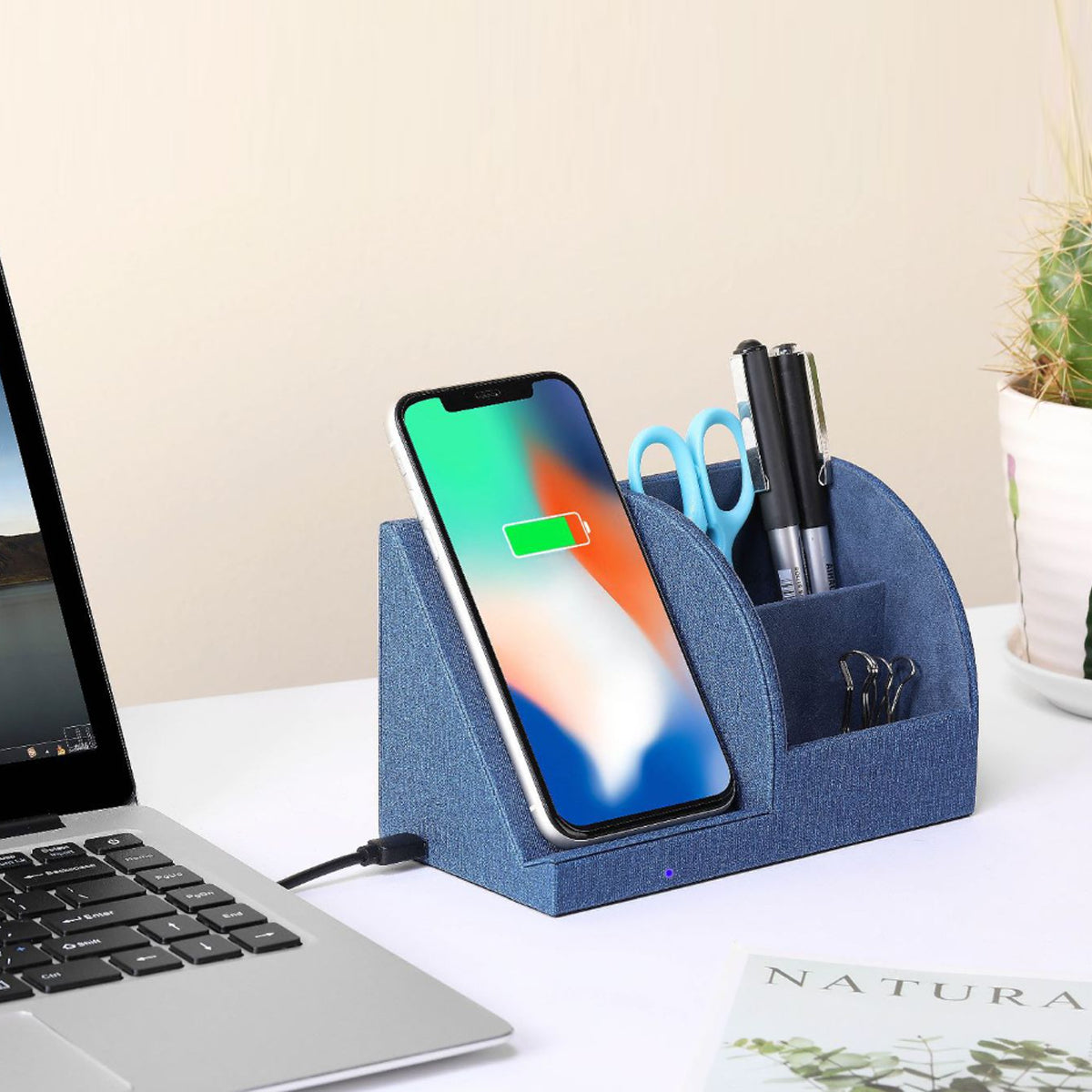 Soho Desk Organizer And Wireless Phone Charger by VistaShops