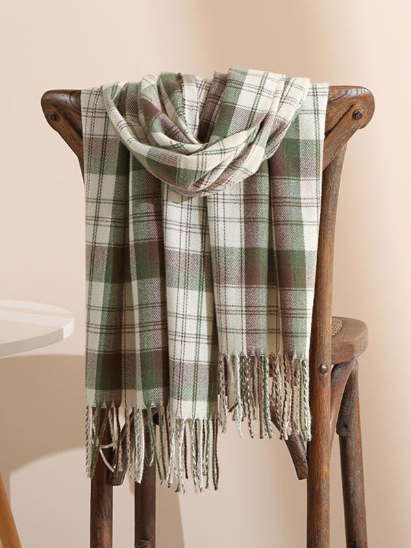 Original Creation Contrast Color Plaid Tasseled Shawl&Scarf by migunica