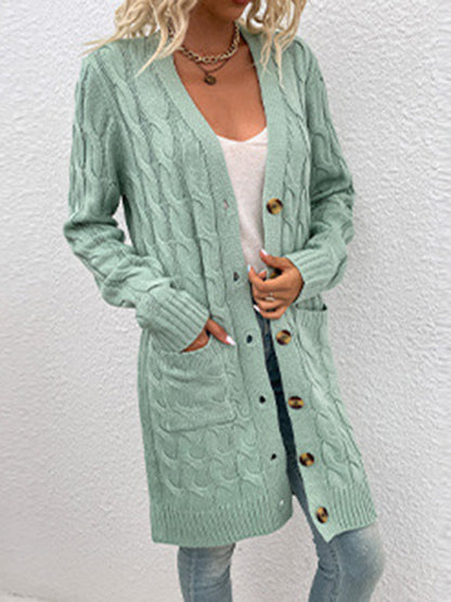 Urban Simple Loose Buttoned Solid Color Jacquard Cardigan Coat by migunica