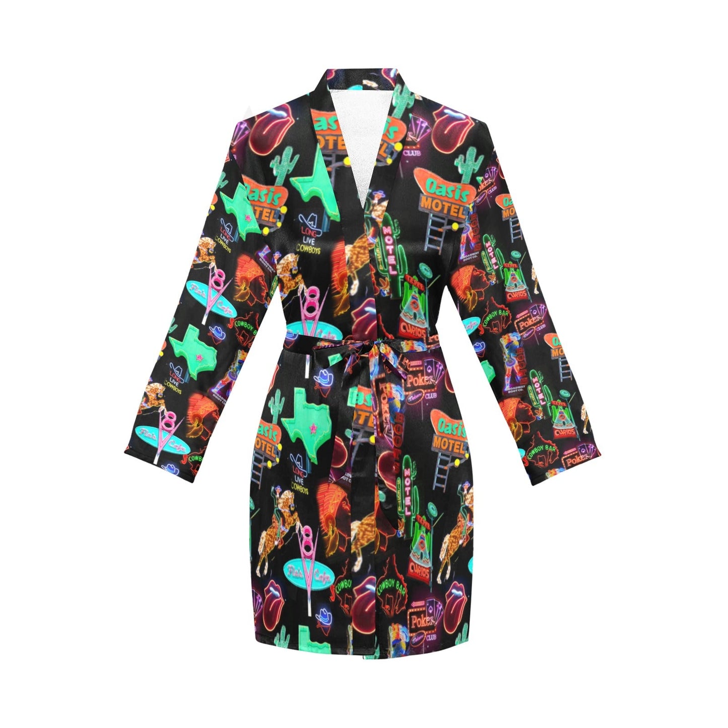 Vegas Neon Women's Long Sleeve Belted Satin Feel Dressing Lounge Robe by Baha Ranch Western Wear